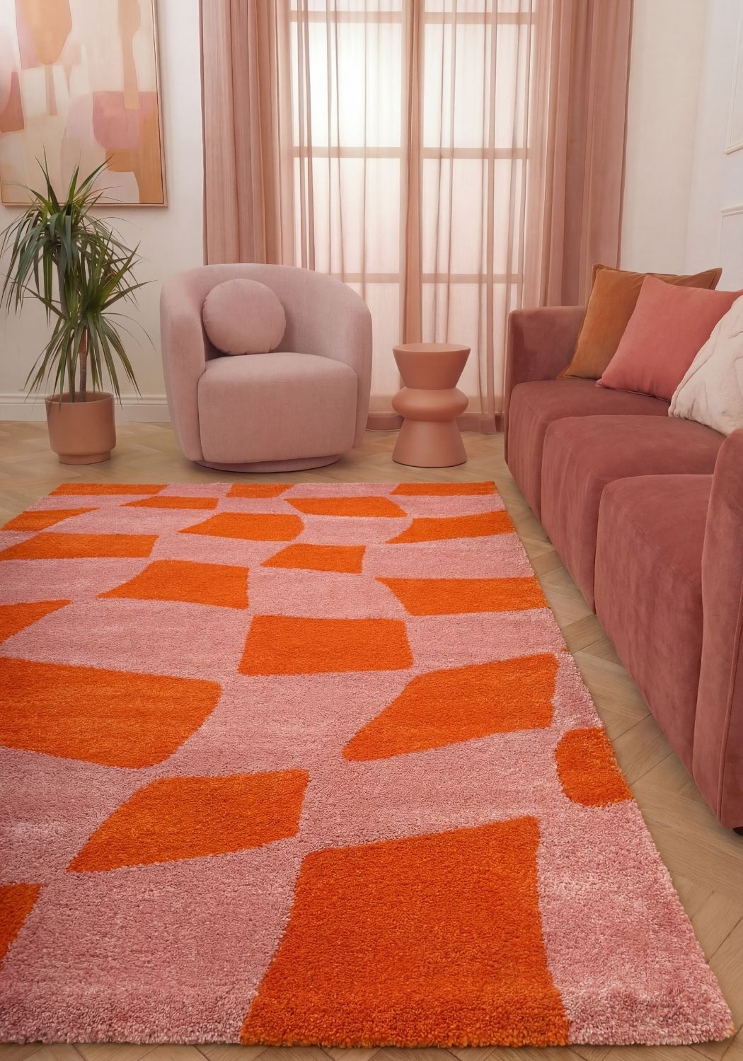 Joli Checkered Orange & Pink Rug | Rectangular | 80x150cm − 200x290cm The Rugs