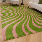 Joli Wavy Stripes Green & Pink Rug | Rectangular | 80x150cm − 200x290cm The Rugs