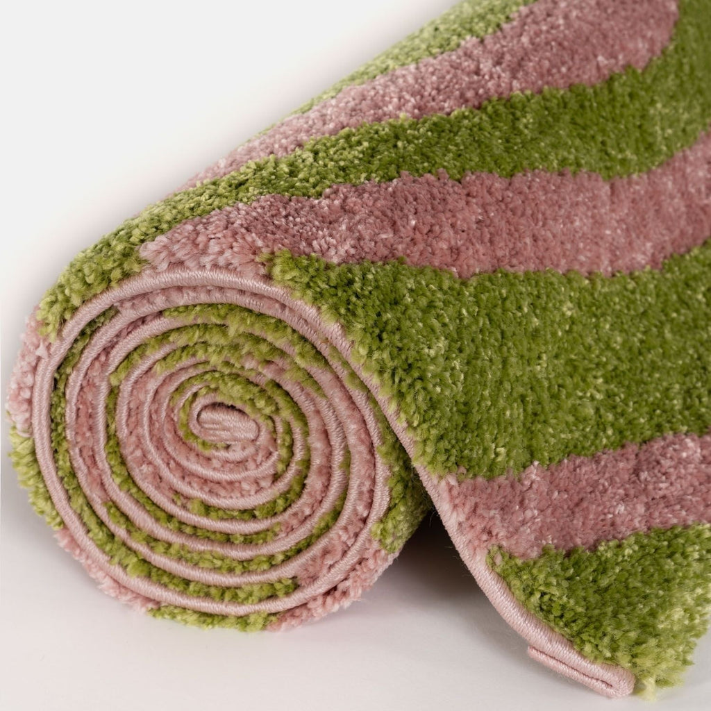 Joli Wavy Stripes Green & Pink Rug | Rectangular | 80x150cm − 200x290cm The Rugs