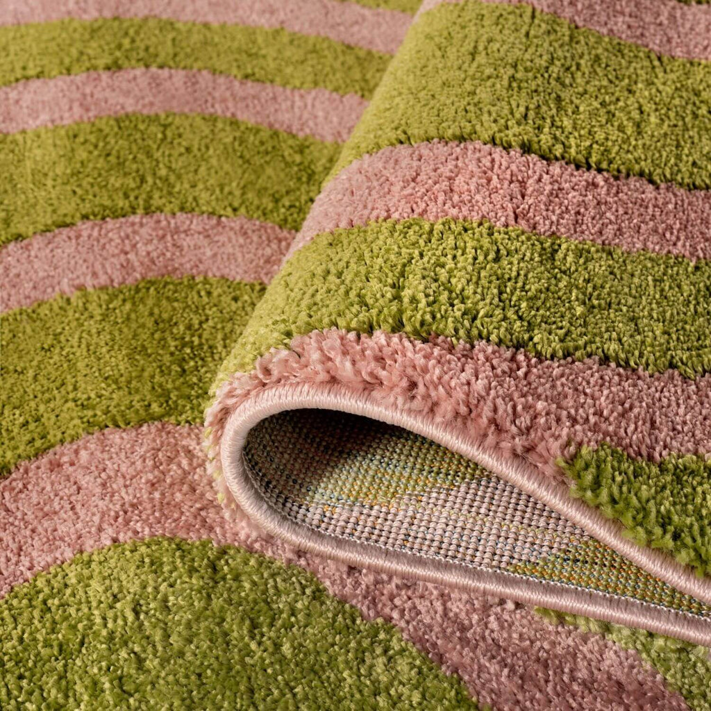 Joli Wavy Stripes Green & Pink Rug | Rectangular | 80x150cm − 200x290cm The Rugs