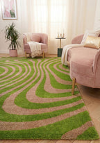 Joli Wavy Stripes Green & Pink Rug | Rectangular | 80x150cm − 200x290cm The Rugs