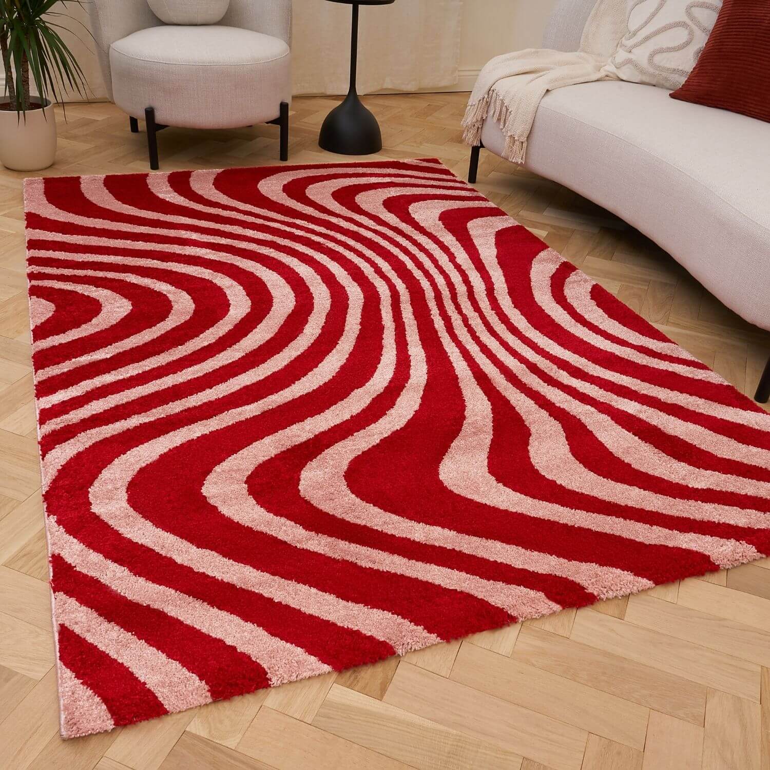 Joli Wavy Stripes Red & Pink Rug | Rectangular | 80x150cm − 200x290cm The Rugs