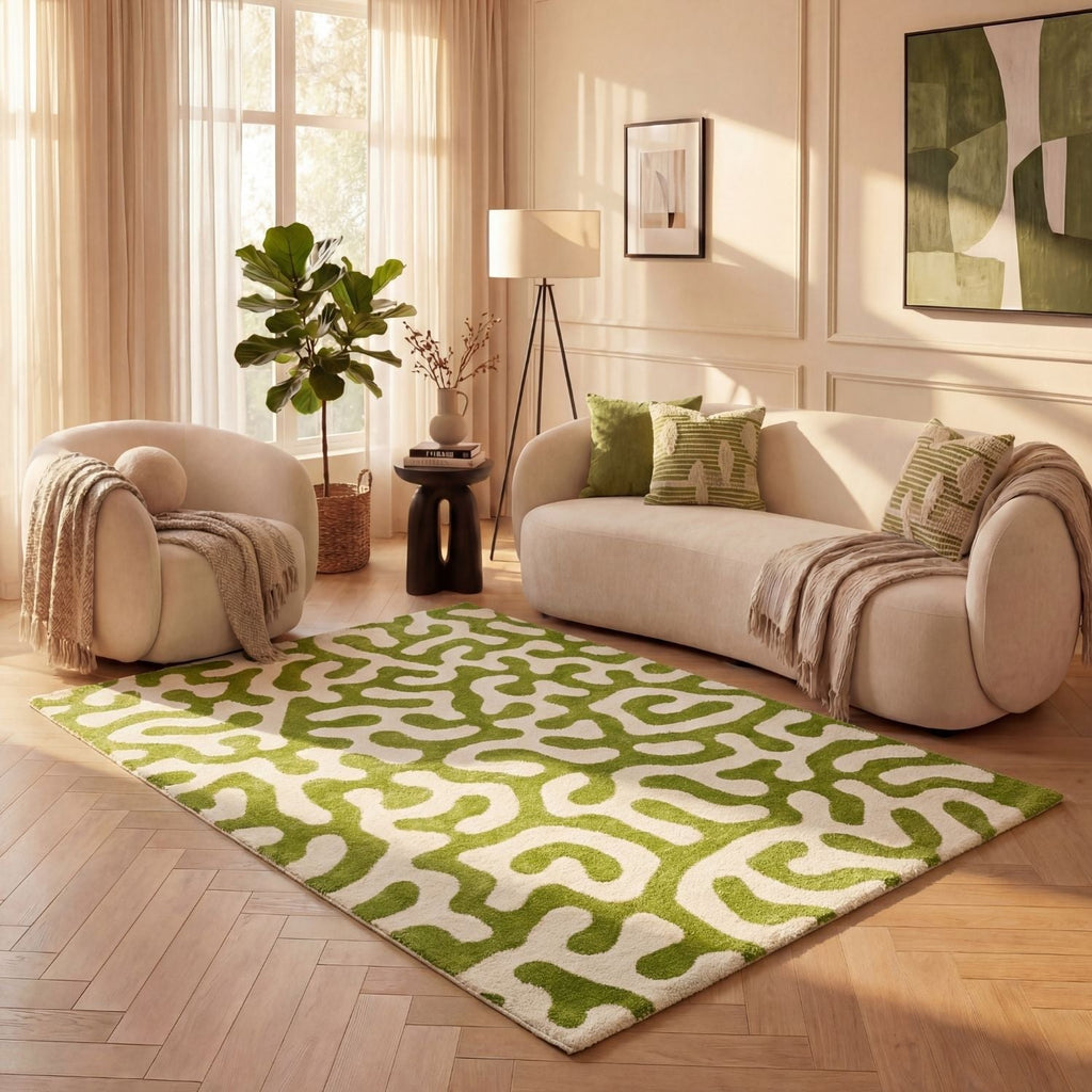 Joli Green & White Doodle Rug | Rectangular | 80x150cm − 200x290cm The Rugs