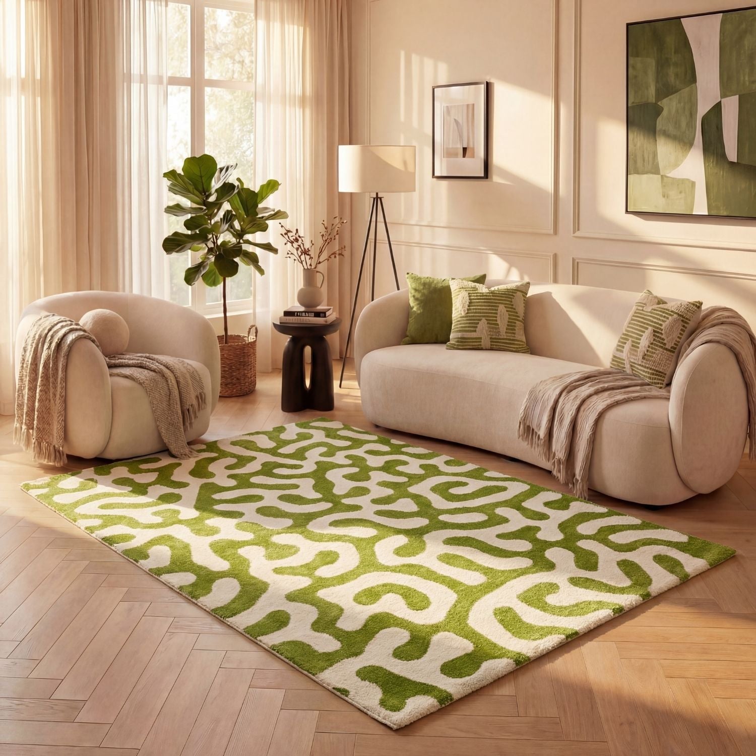 Joli Green & White Doodle Rug | Rectangular | 80x150cm − 200x290cm The Rugs