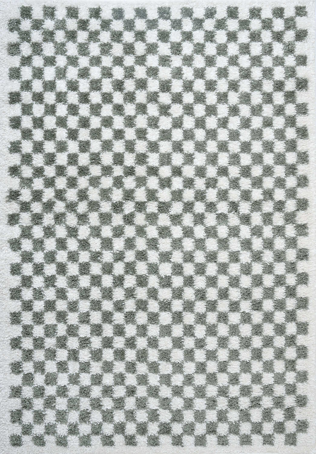 Moodi Shaggy Green/White Checkered Rug | Rectangular | Round The Rugs