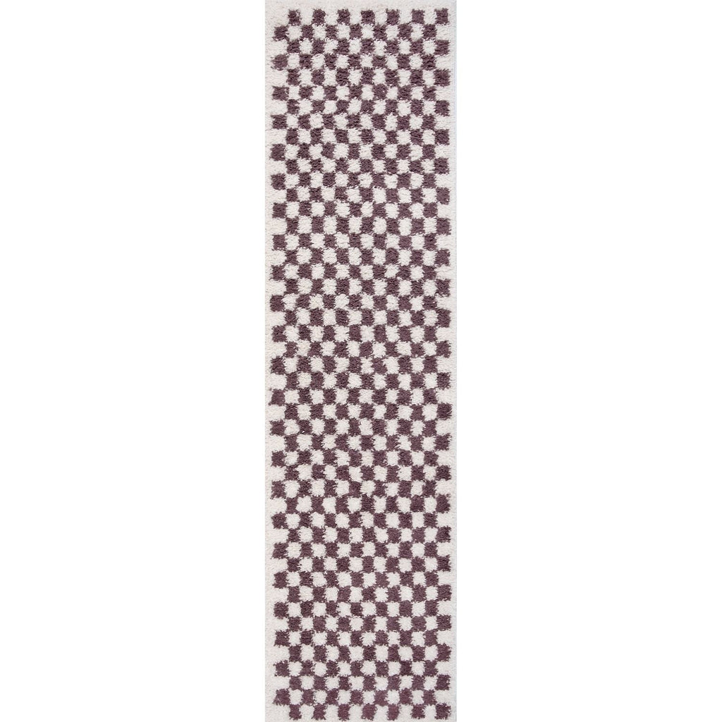 Moodi Shaggy Purple/White Checkered Rug | Rectangular | Round 80X300 cm The Rugs