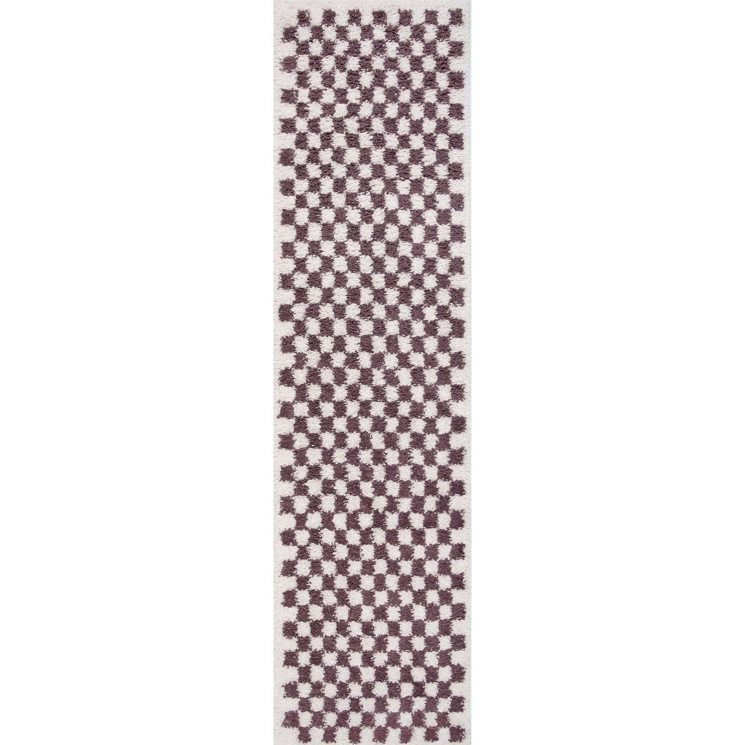 Moodi Shaggy Purple/White Checkered Rug | Rectangular | Round 80X300 cm The Rugs