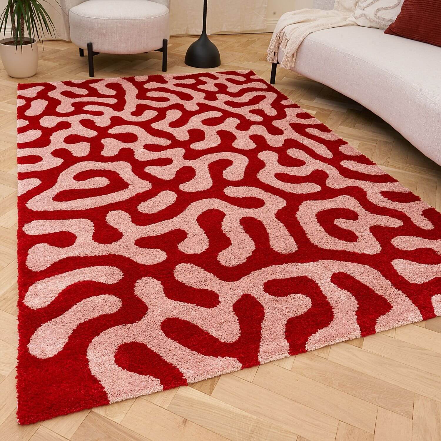 Joli Red & Pink Doodle Rug | Rectangular | 80x150cm − 200x290cm The Rugs