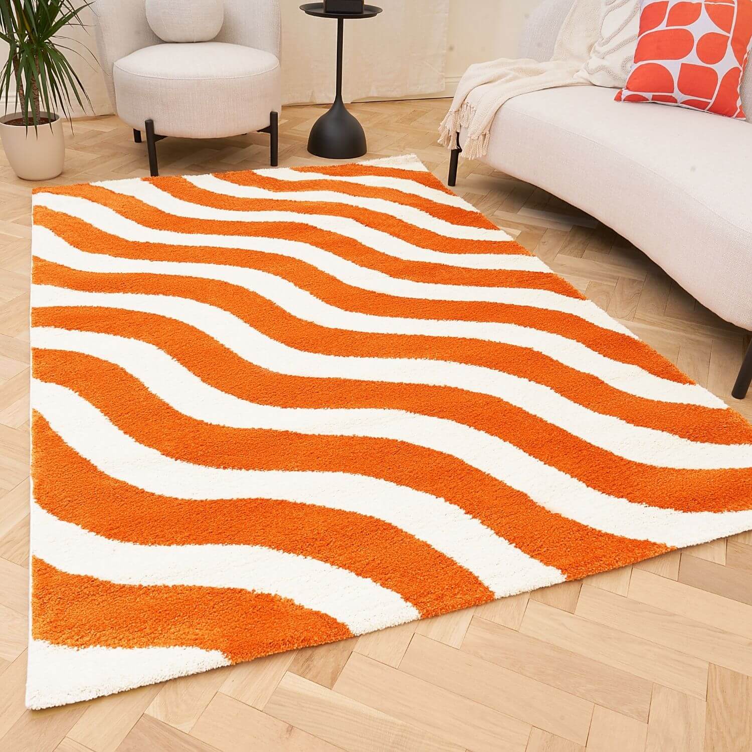 Joli Wave Orange & White Rug | Rectangular | 80x150cm − 200x290cm The Rugs