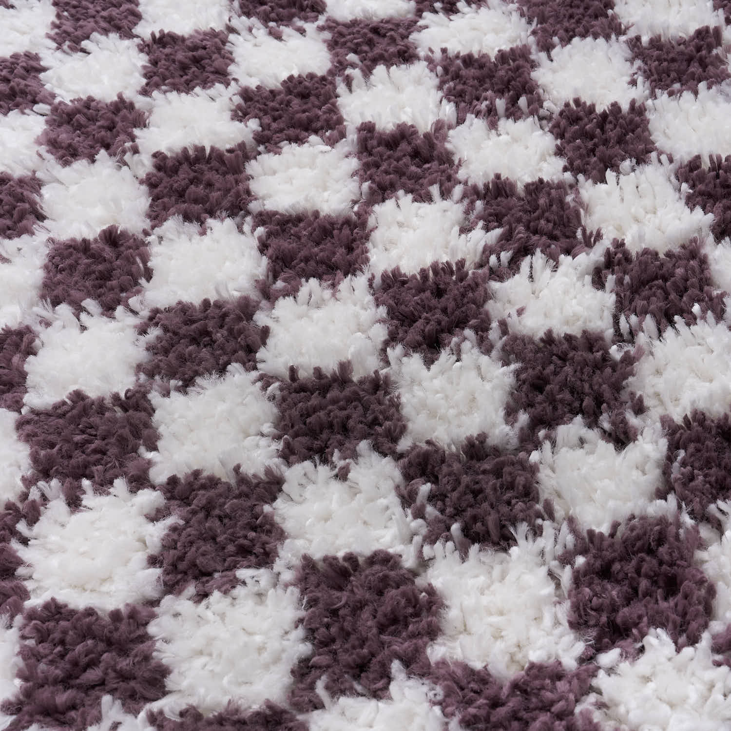 Moodi Shaggy Purple/White Checkered Rug | Rectangular | Round The Rugs