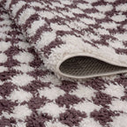 Moodi Shaggy Purple/White Checkered Rug | Rectangular | Round The Rugs