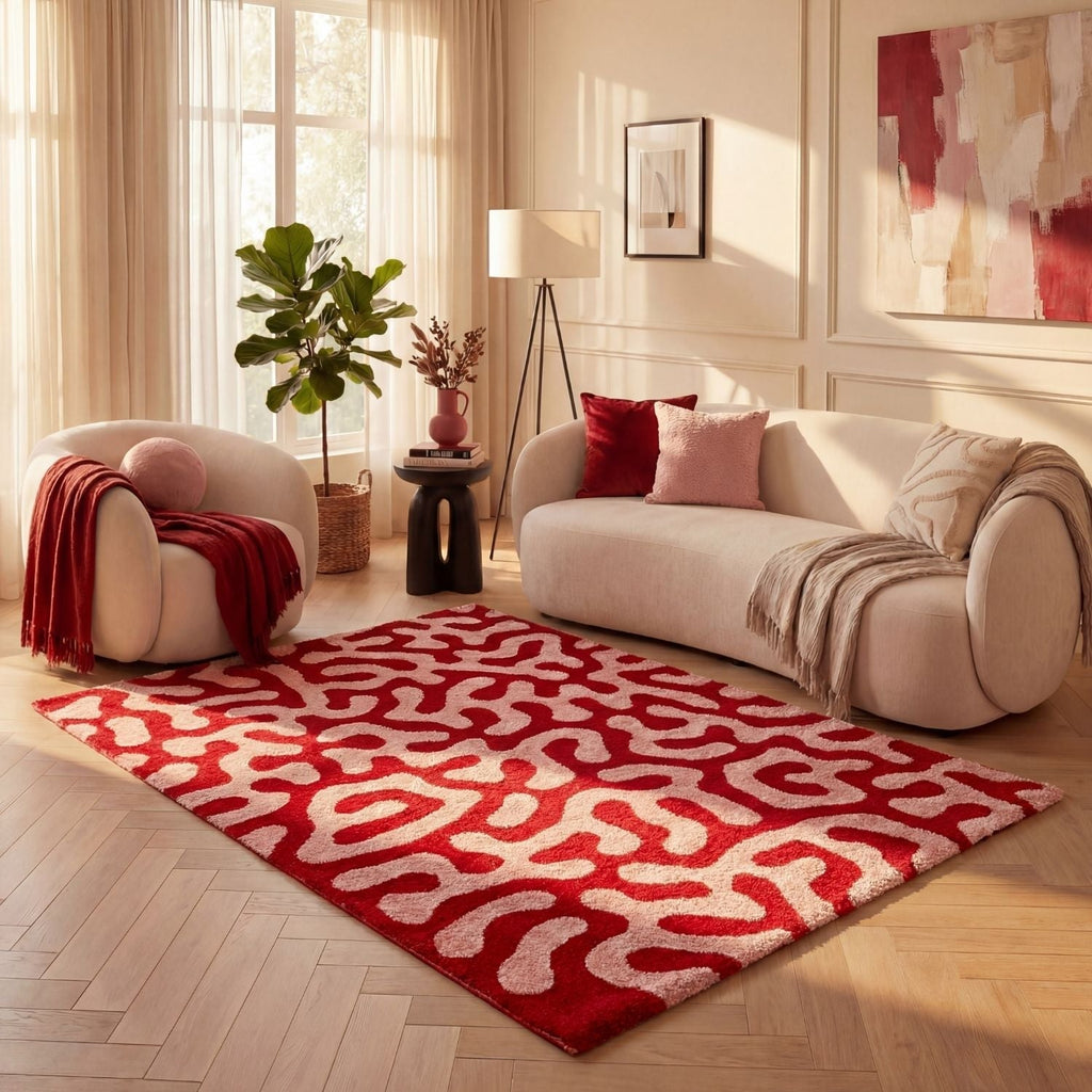 Joli Red & Pink Doodle Rug | Rectangular | 80x150cm − 200x290cm The Rugs
