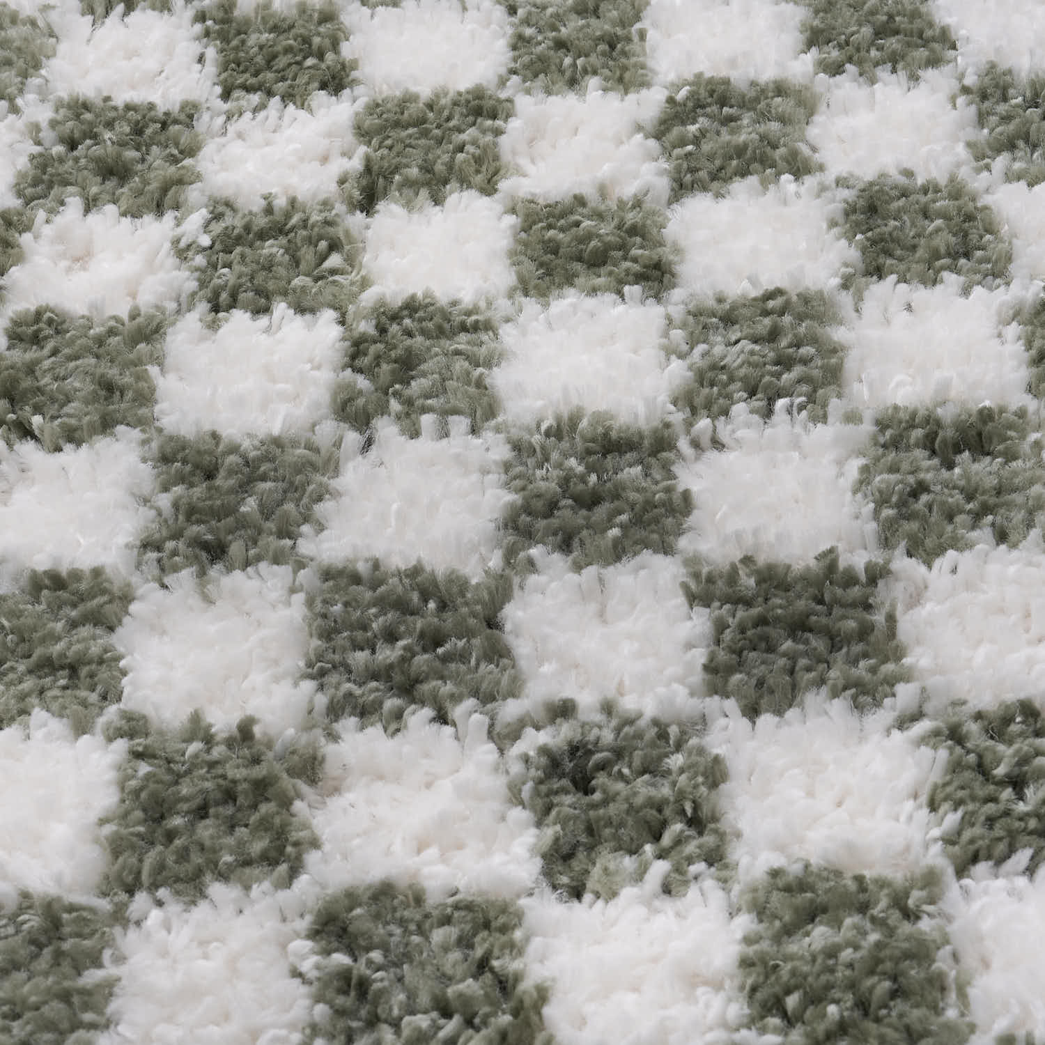 Moodi Shaggy Green/White Checkered Rug | Rectangular | Round The Rugs