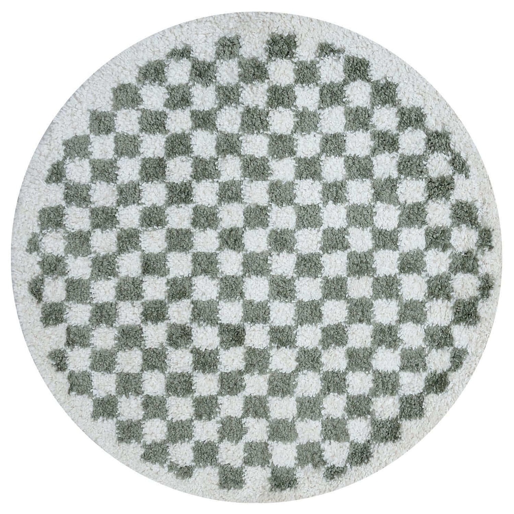 Moodi Shaggy Green/White Checkered Rug | Rectangular | Round Ø 120 cm The Rugs