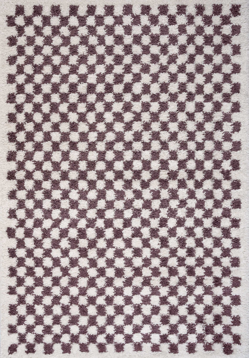 Moodi Shaggy Purple/White Checkered Rug | Rectangular | Round The Rugs