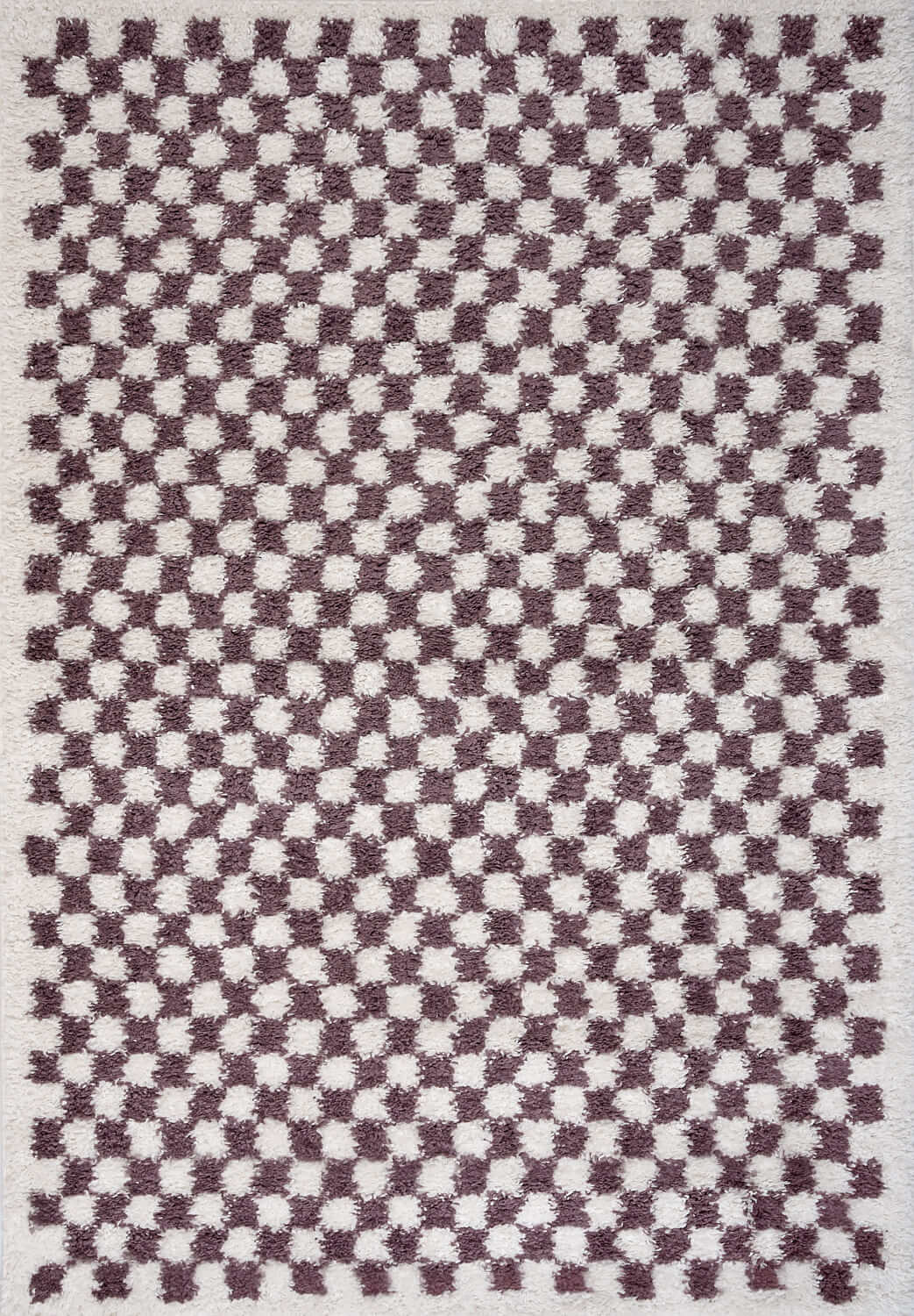 Moodi Shaggy Purple/White Checkered Rug | Rectangular | Round The Rugs