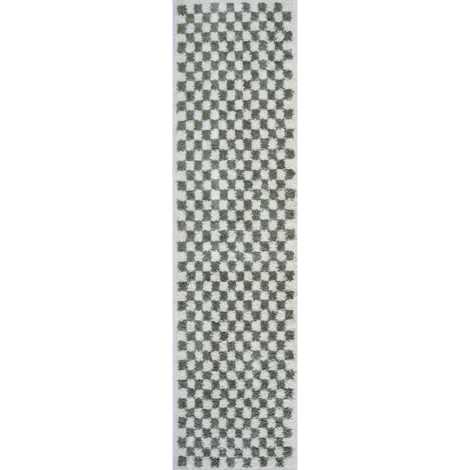 Moodi Shaggy Green/White Checkered Rug | Rectangular | Round 80X300 cm The Rugs