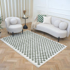 Moodi Shaggy Green/White Checkered Rug | Rectangular | Round The Rugs