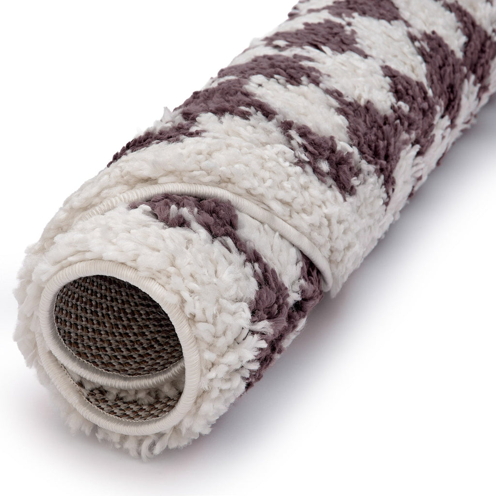 Moodi Shaggy Purple/White Checkered Rug | Rectangular | Round The Rugs