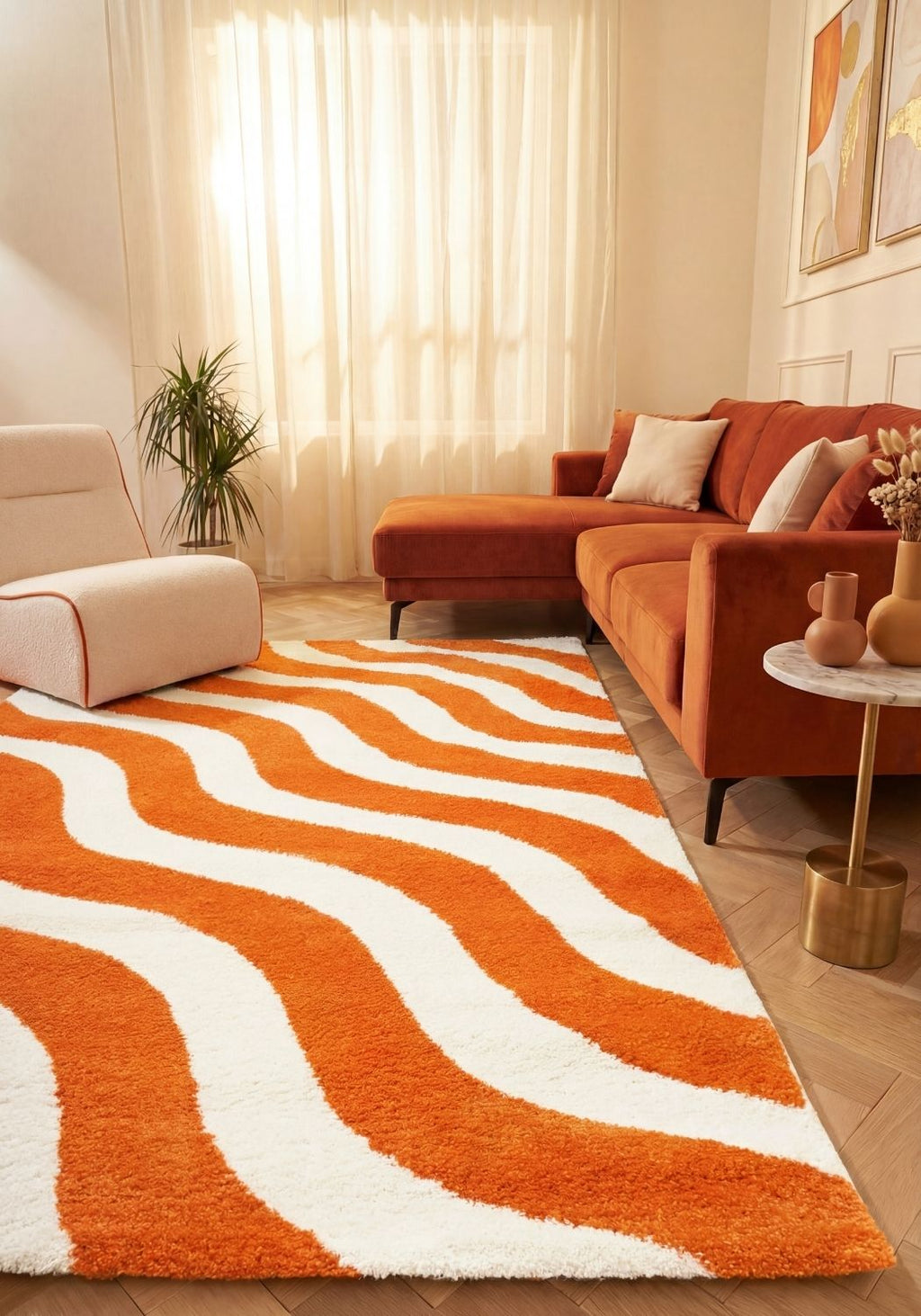 Joli Wave Orange & White Rug | Rectangular | 80x150cm − 200x290cm The Rugs