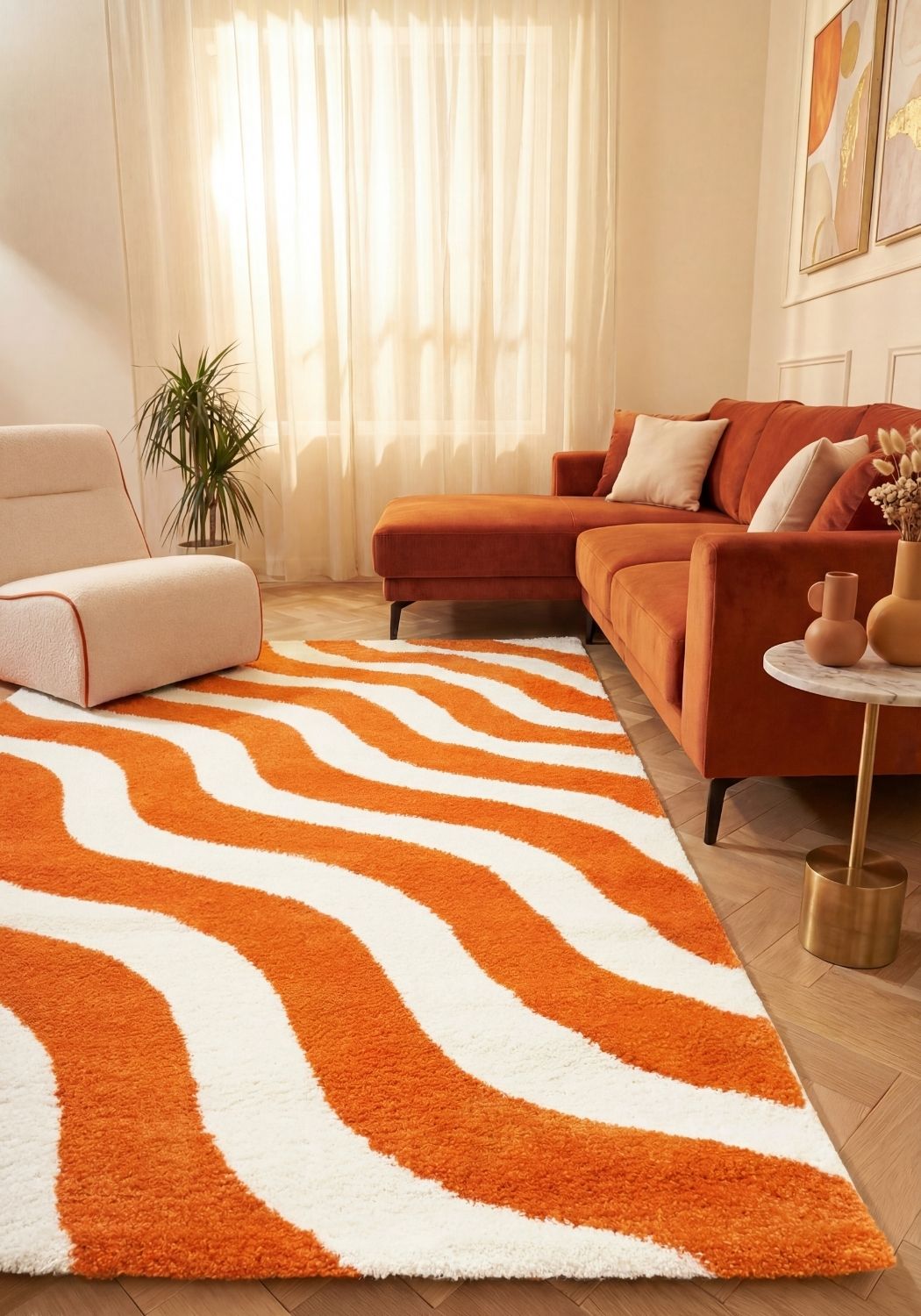 Joli Wave Orange & White Rug | Rectangular | 80x150cm − 200x290cm The Rugs