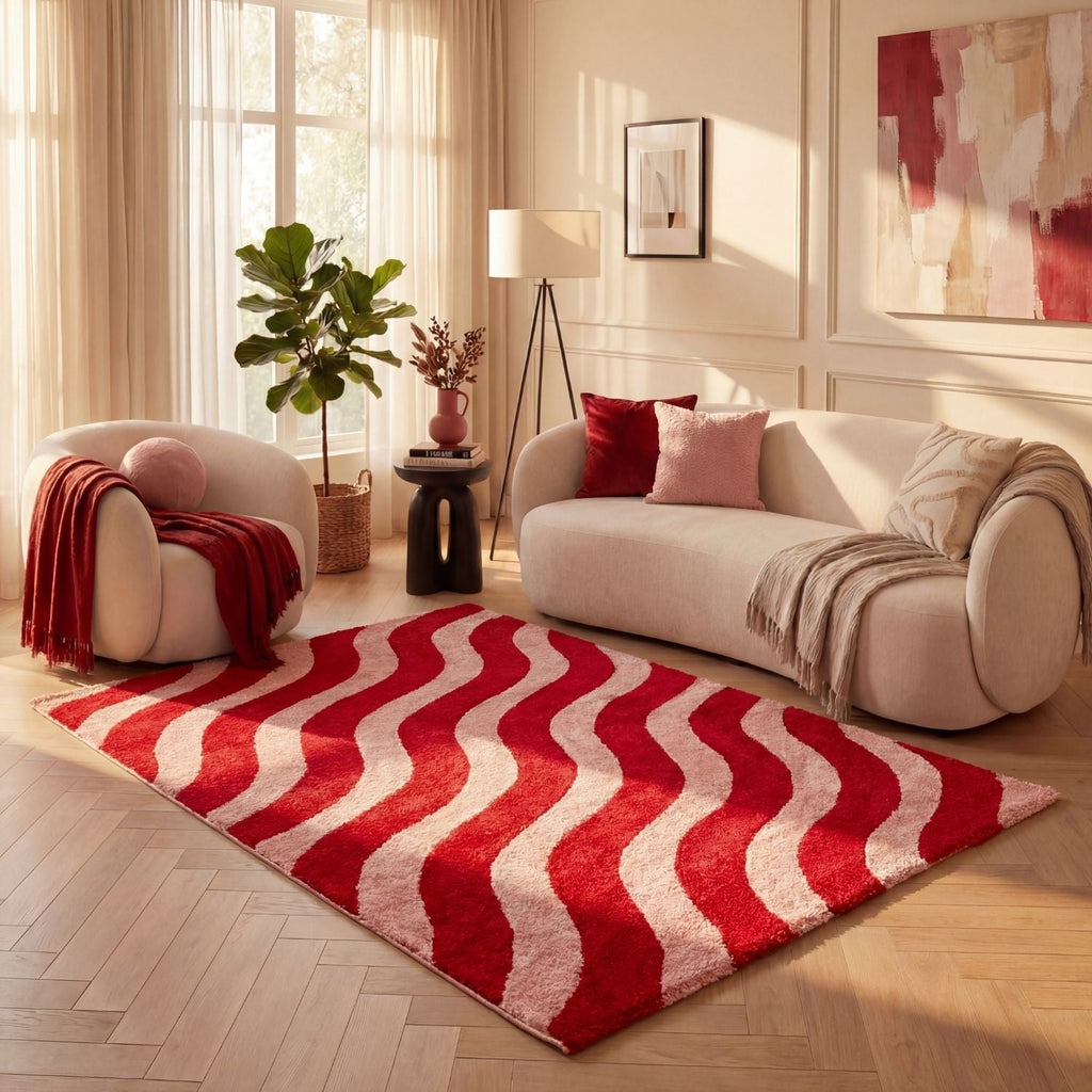 Joli Wave Red & Pink Rug | Rectangular | 80x150cm − 200x290cm The Rugs