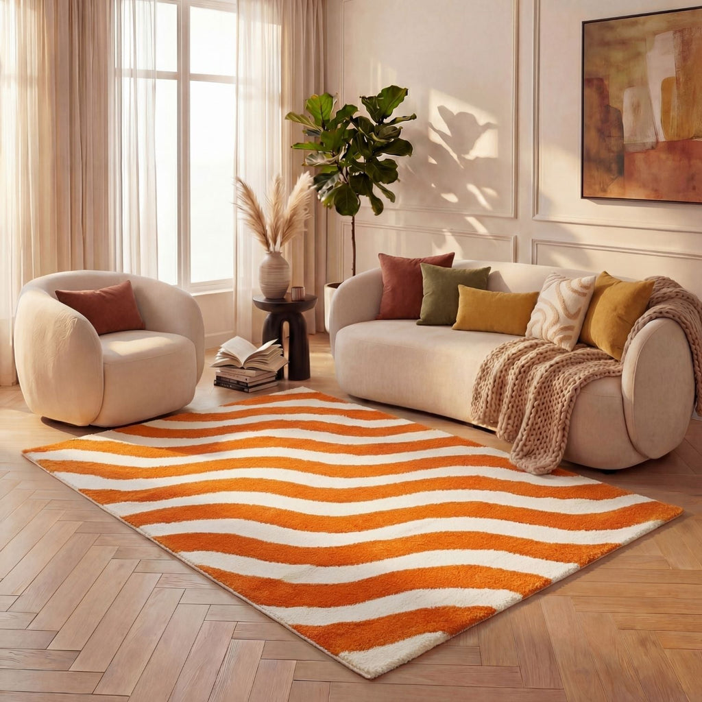 Joli Wave Orange & White Rug | Rectangular | 80x150cm − 200x290cm The Rugs