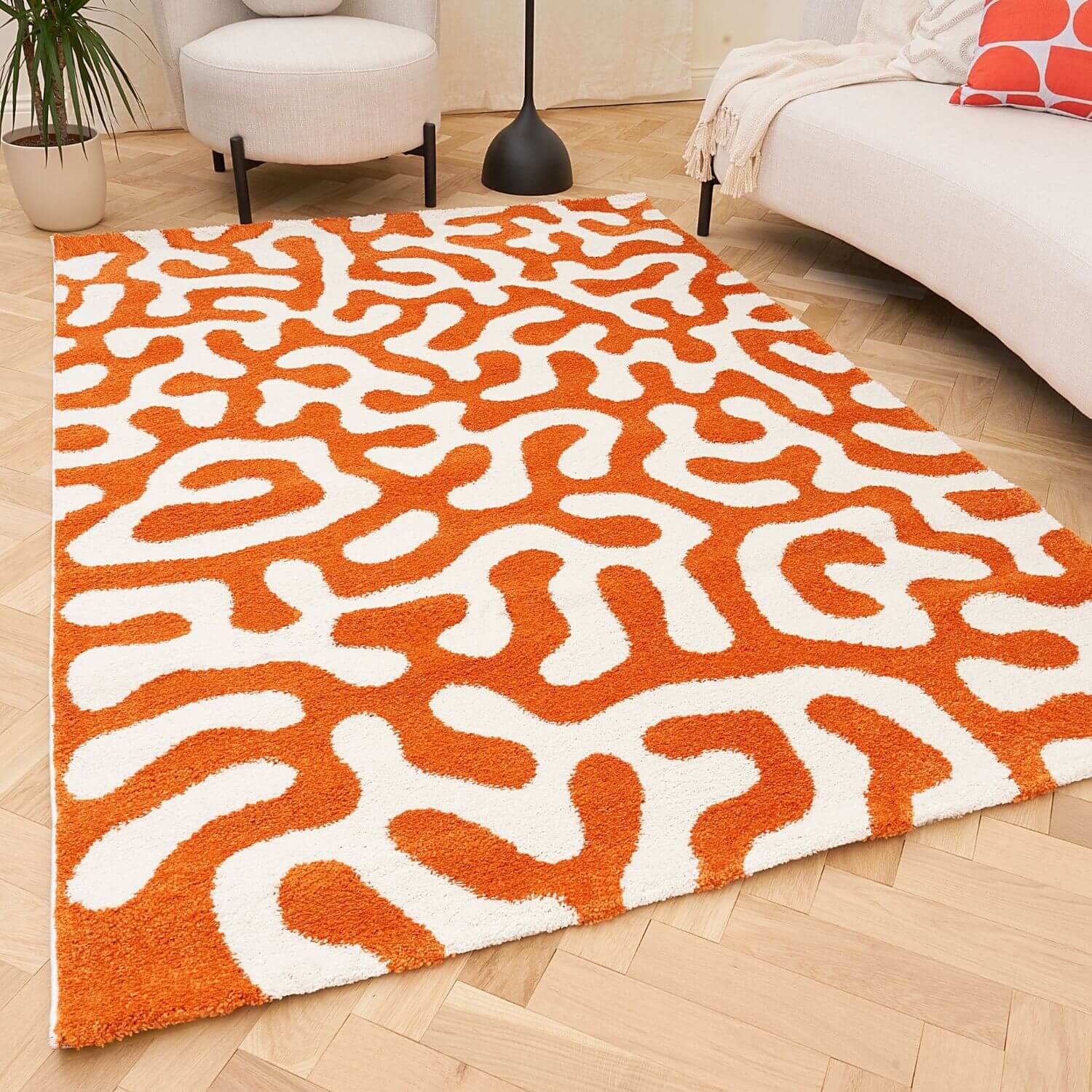 Joli Orange & White Doodle Rug | Rectangular | 80x150cm − 200x290cm The Rugs