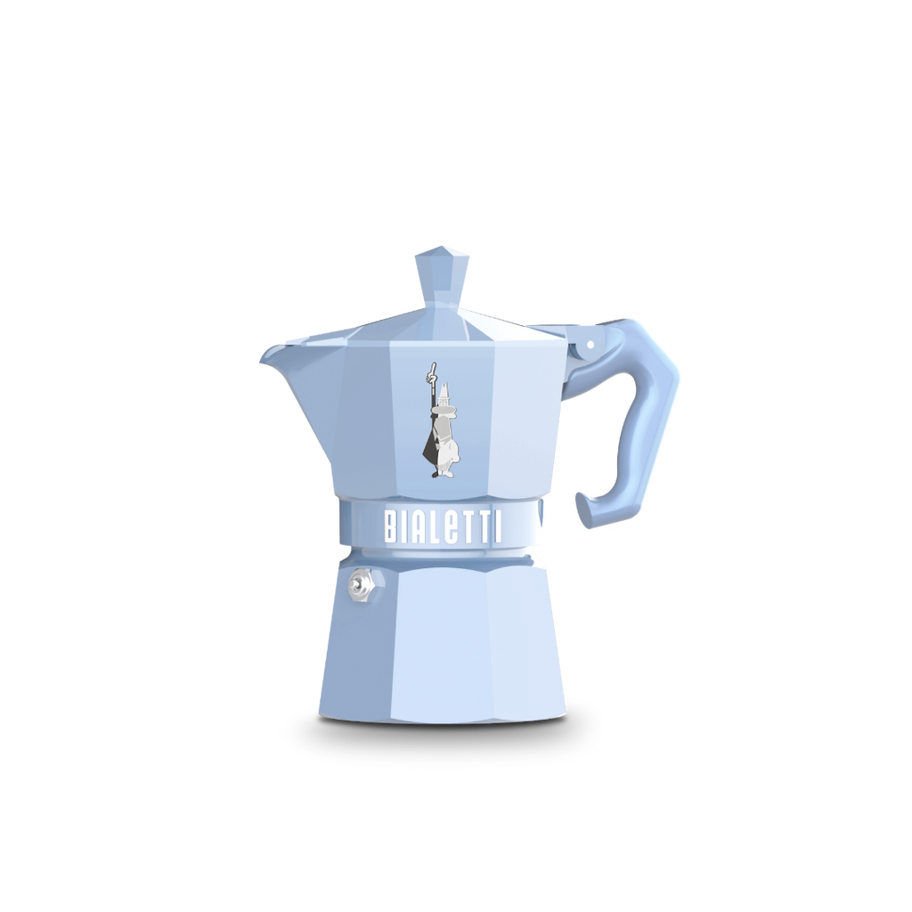 Bialetti Moka Express Exclusive | 3 or 6 cup | Red/ Blue/ Black/ Cream/ Green 3 Cup Pastel Blue Brew Italia