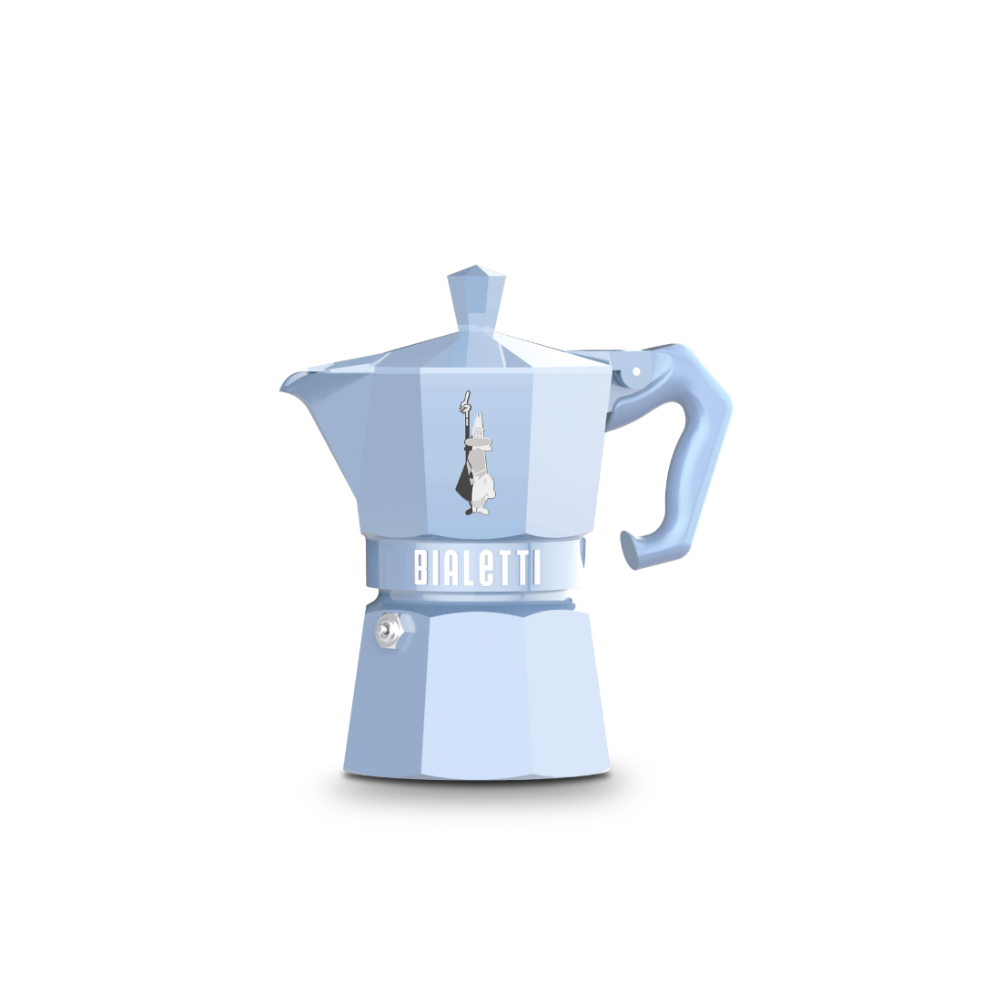 Bialetti Moka Express Exclusive | 3 or 6 cup | Red/ Blue/ Black/ Cream/ Green 3 Cup Pastel Blue Brew Italia