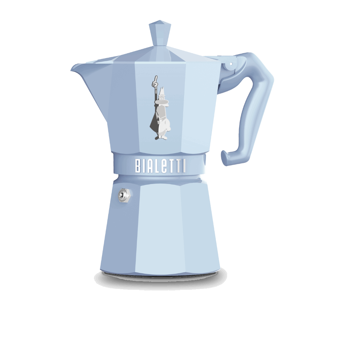 Bialetti Moka Express Exclusive | 3 or 6 cup | Red/ Blue/ Black/ Cream/ Green 6 Cup Pastel Blue Brew Italia