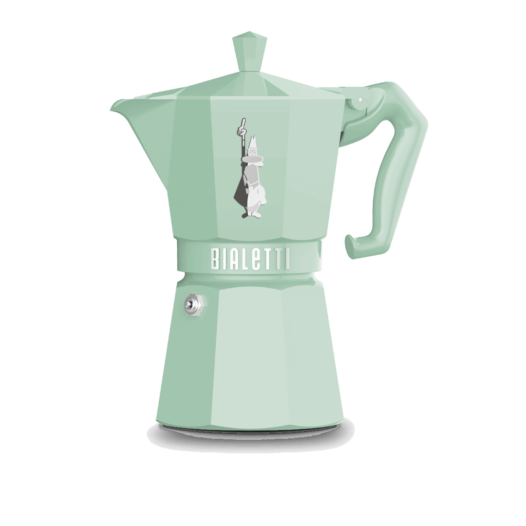 Bialetti Moka Express Exclusive | 3 or 6 cup | Red/ Blue/ Black/ Cream/ Green 6 Cup Pastel Green Brew Italia