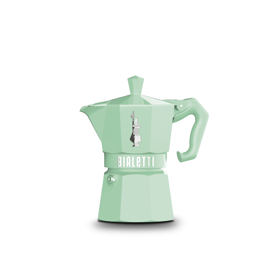 Bialetti Moka Express Exclusive | 3 or 6 cup | Red/ Blue/ Black/ Cream/ Green 3 Cup Pastel Green Brew Italia