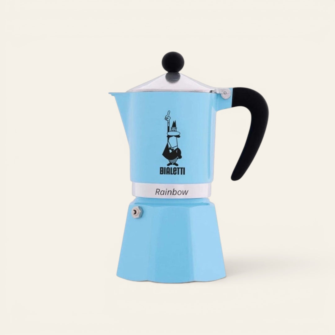 Bialetti Rainbow Aluminium Stovetop Coffee Maker | 3 or 6 cup | Red or Light Blue Brew Italia