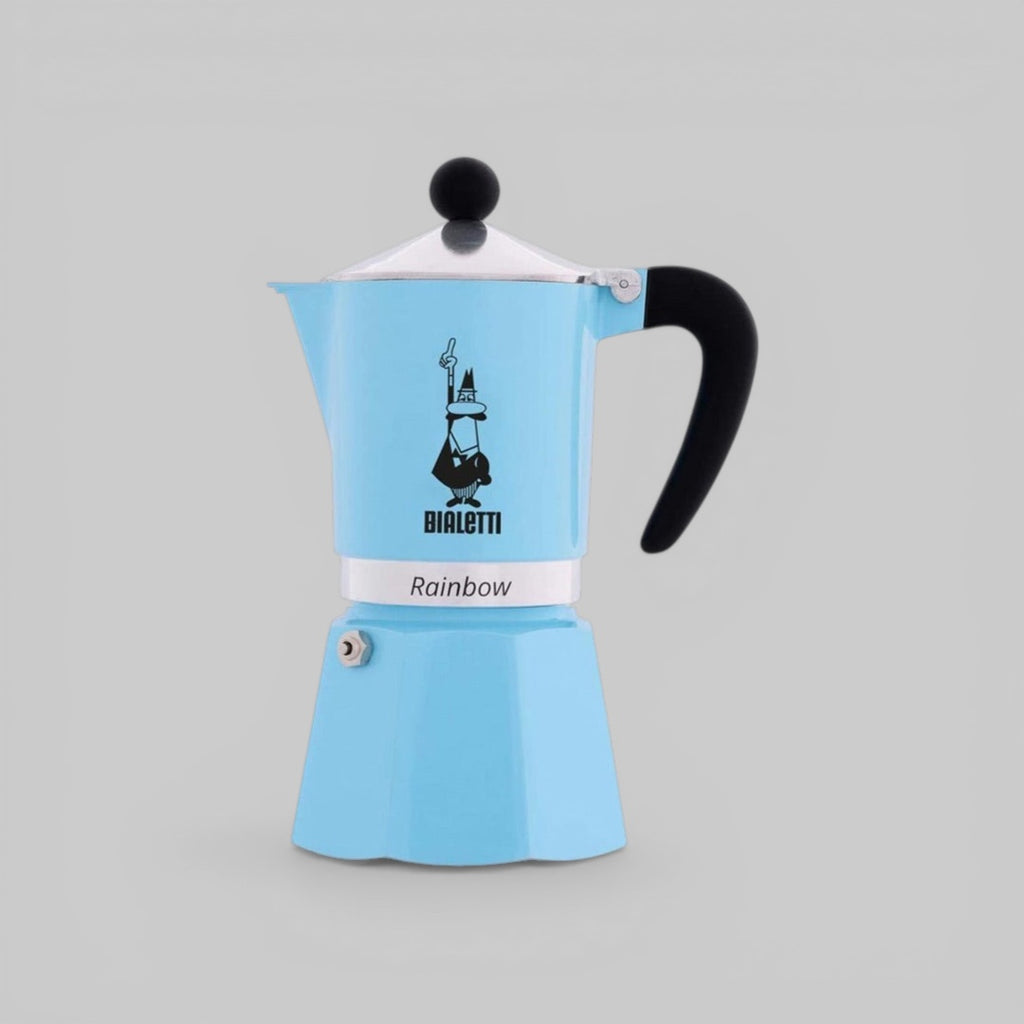 Bialetti Rainbow Aluminium Stovetop Coffee Maker | 3 or 6 cup | Red or Light Blue Brew Italia