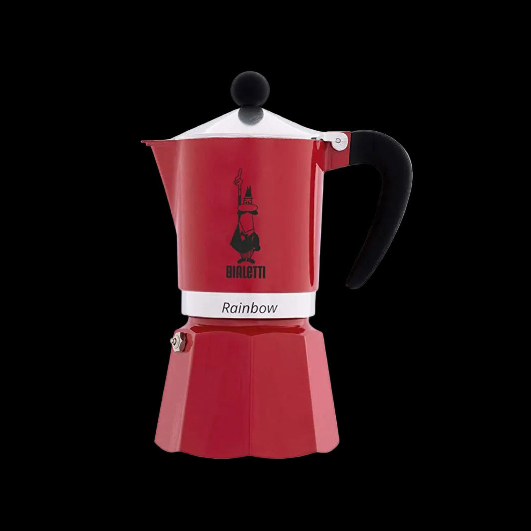 Bialetti Rainbow Aluminium Stovetop Coffee Maker | 3 or 6 cup | Red or Light Blue 6 Cup Red Brew Italia