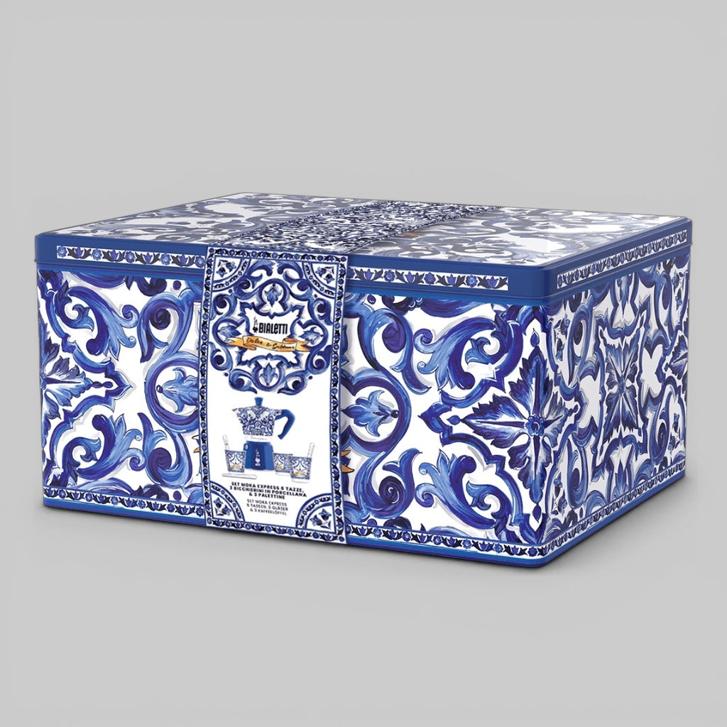 Bialetti X Dolce&Gabbana Blue Mediterranean Gift Set (3 cup Moka and Stirrer set) Brew Italia