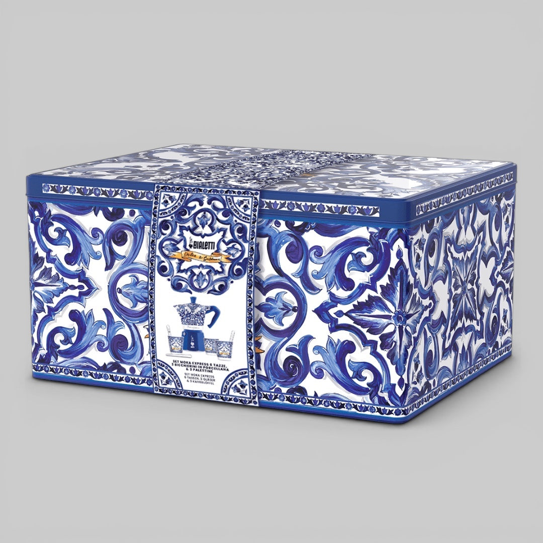 Bialetti X Dolce&Gabbana Blue Mediterranean Gift Set (3 cup Moka and Stirrer set) Brew Italia