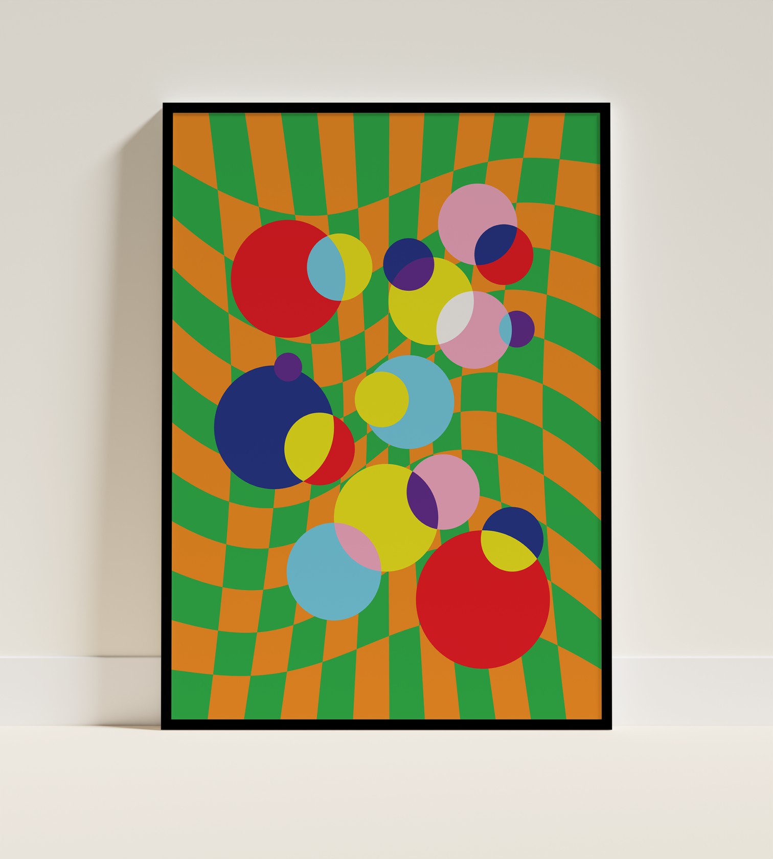 Checkerboard Bubbles Poster in Black Frame