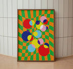 Checkerboard Bubbles Poster in Wooden Frame