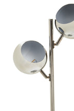 Floor lamp with two spherical shades on a white background