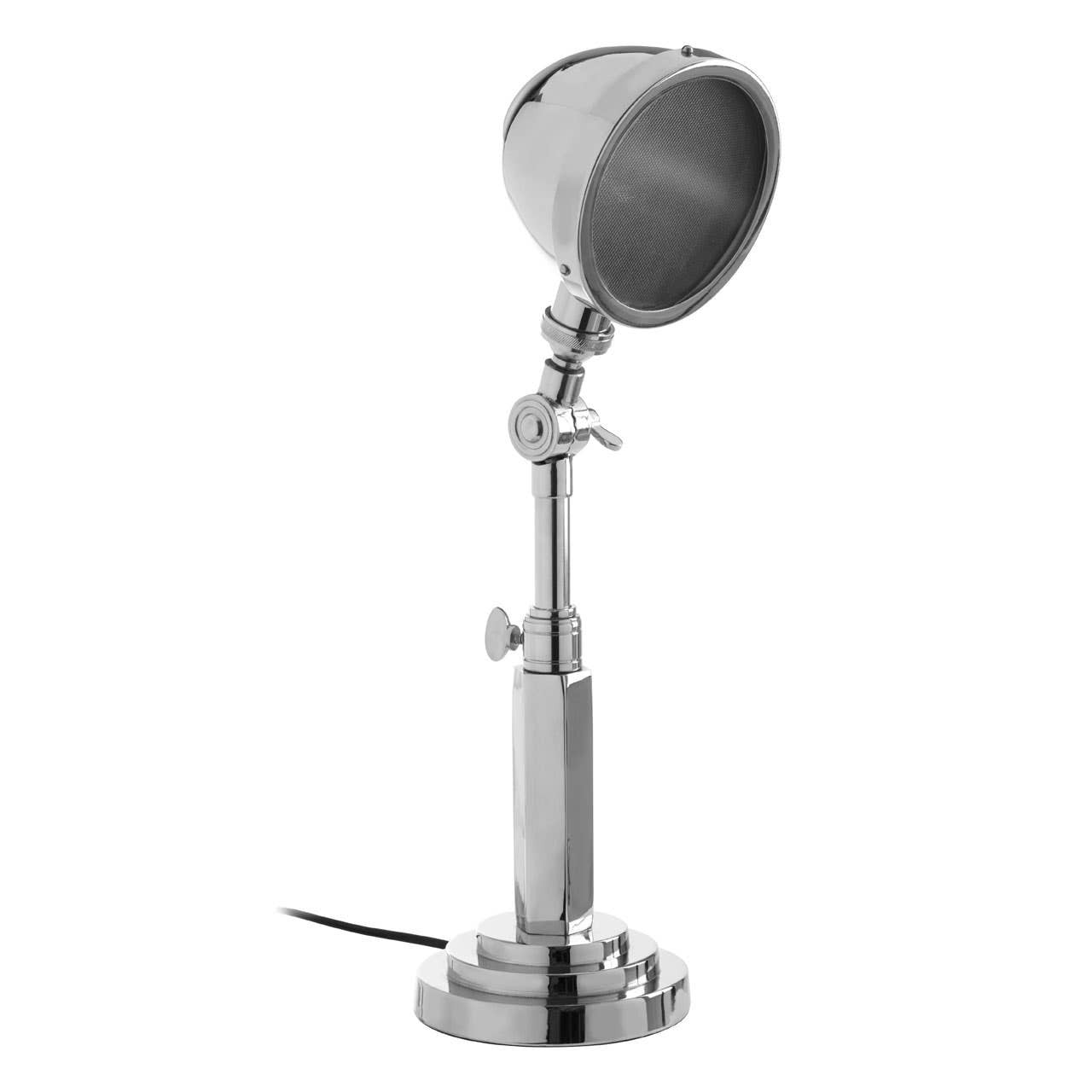 Chrome desk lamp with adjustable head on a white background