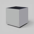 BLOC Minimalist Cube Stainless Steel Side Table with Black Glass Top Orsina