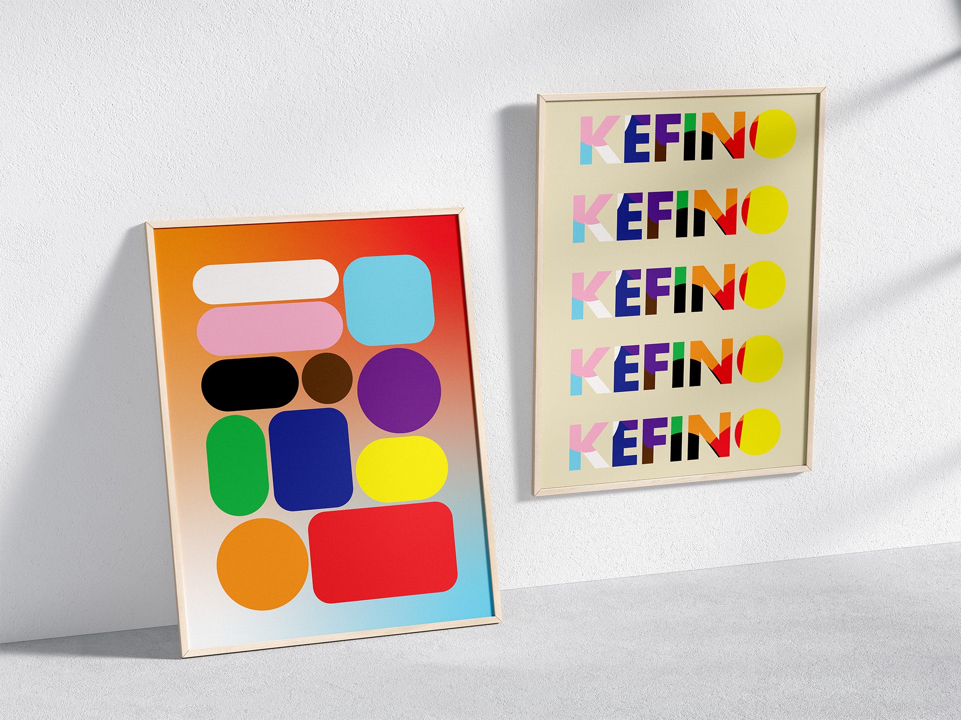 Gradient Blob Poster and Kefino Logo Poster in wooden frame