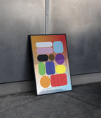 Gradient Blob Poster in black frame leaning on wall