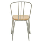 Chair with metal frame and wooden seat on a white background