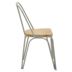 Chair with wooden seat and metal frame on a white background