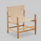 IVORY Cream Leather and Teak Wood Dining Chair KEFINO