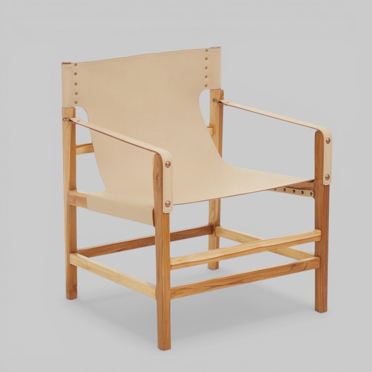 IVORY Cream Leather and Teak Wood Dining Chair KEFINO