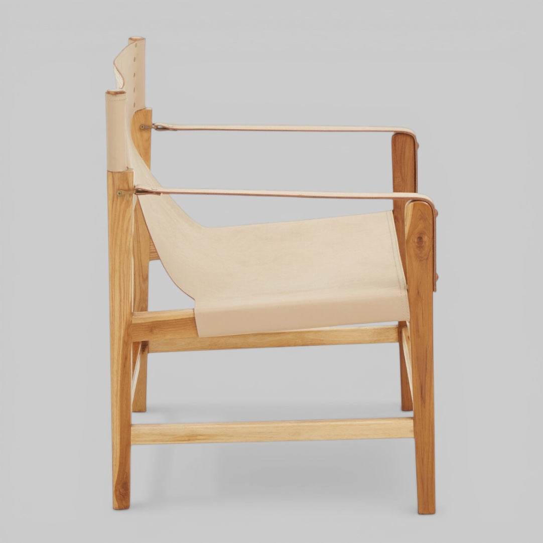 IVORY Cream Leather and Teak Wood Dining Chair KEFINO